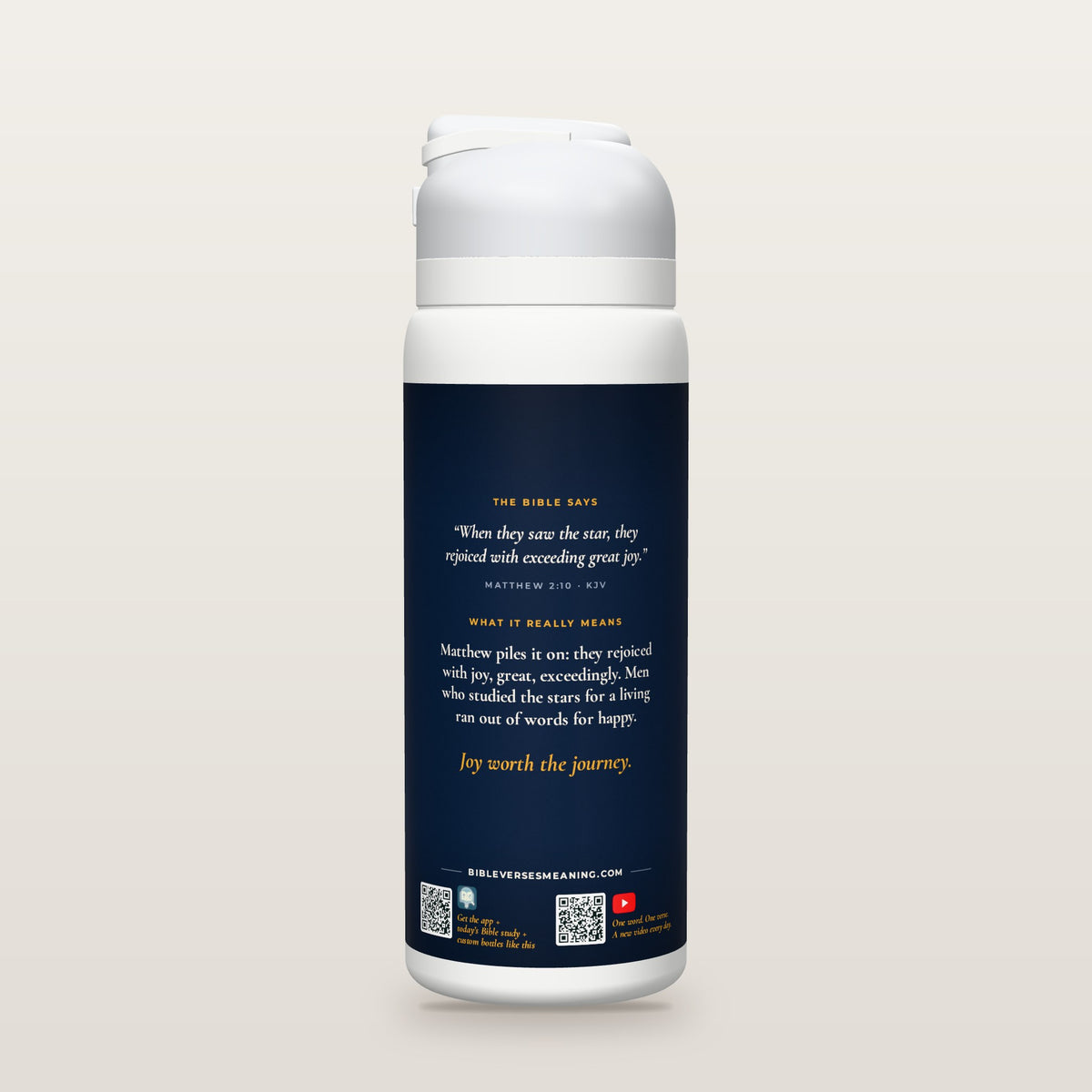 Back of the Exceeding Great Joy · Christmas bottle: Matthew 2:10 (KJV) and what it really means, with QR codes