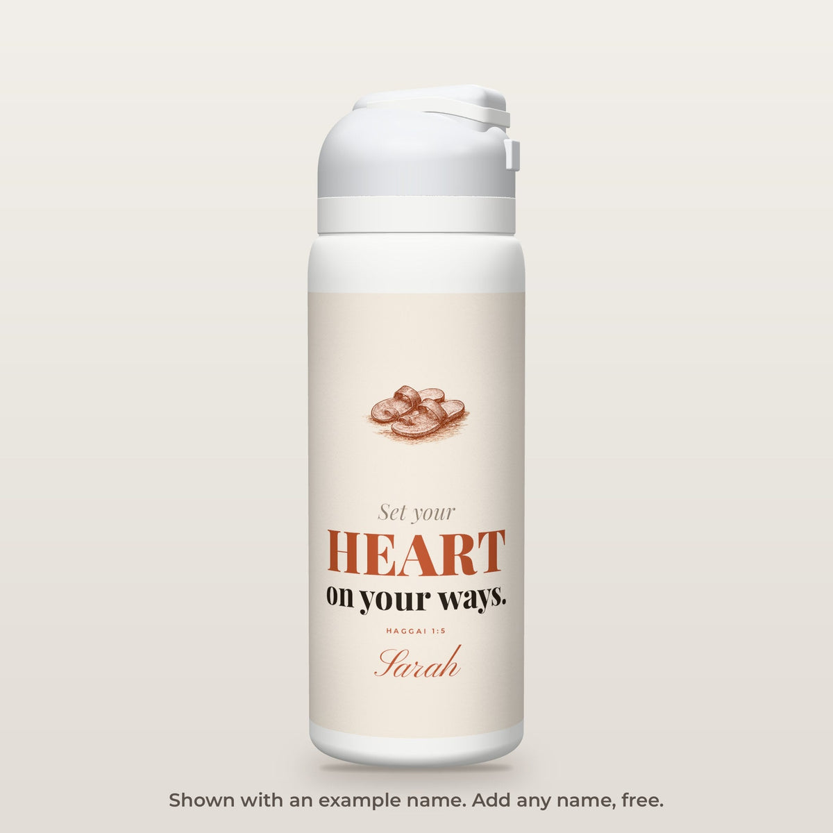 Set Your Heart bottle shown personalized with an example name