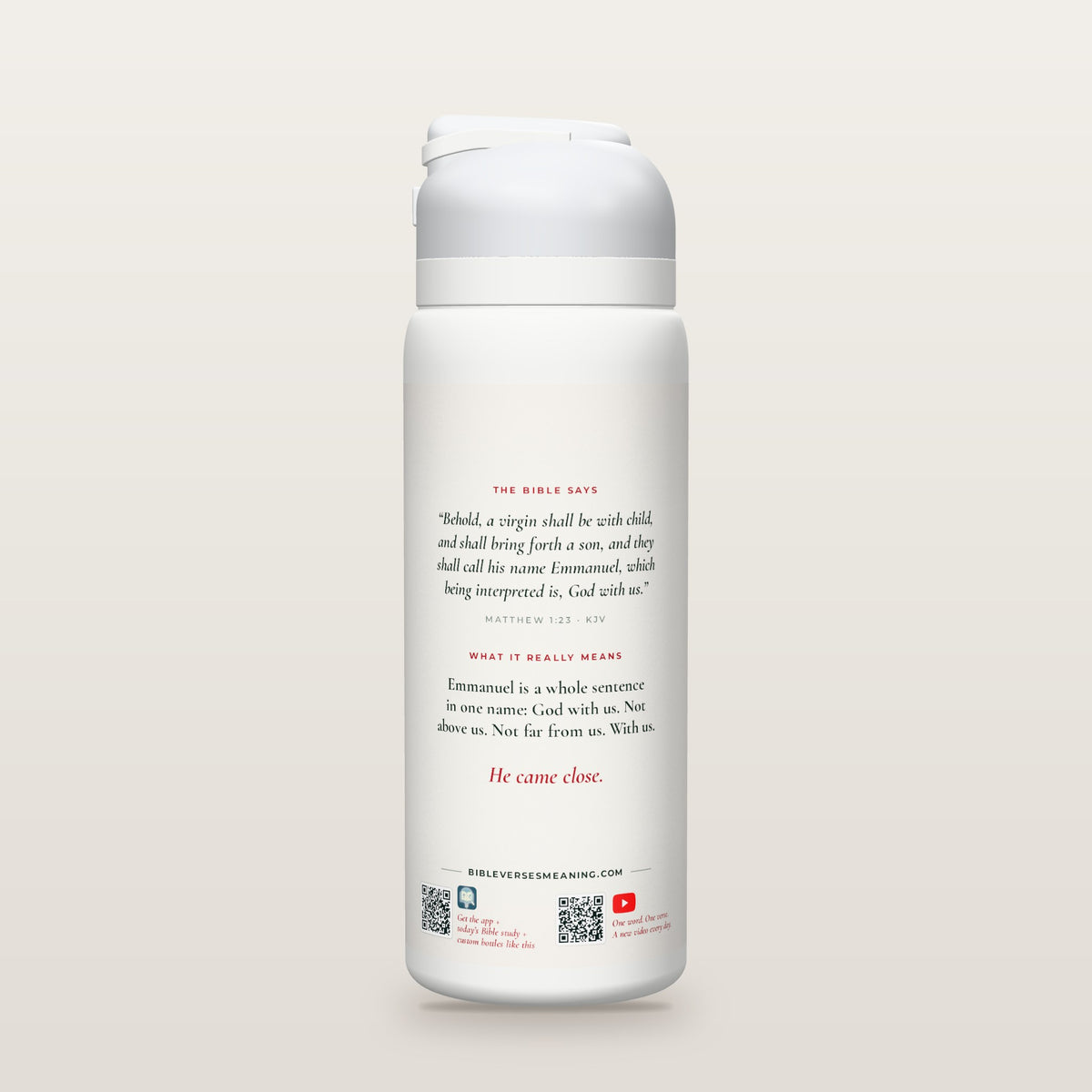 Back of the God With Us · Christmas bottle: Matthew 1:23 (KJV) and what it really means, with QR codes