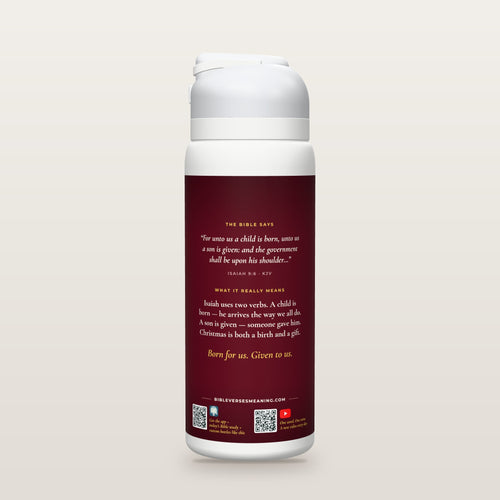 Back of the Born and Given · Christmas bottle: Isaiah 9:6 (KJV) and what it really means, with QR codes