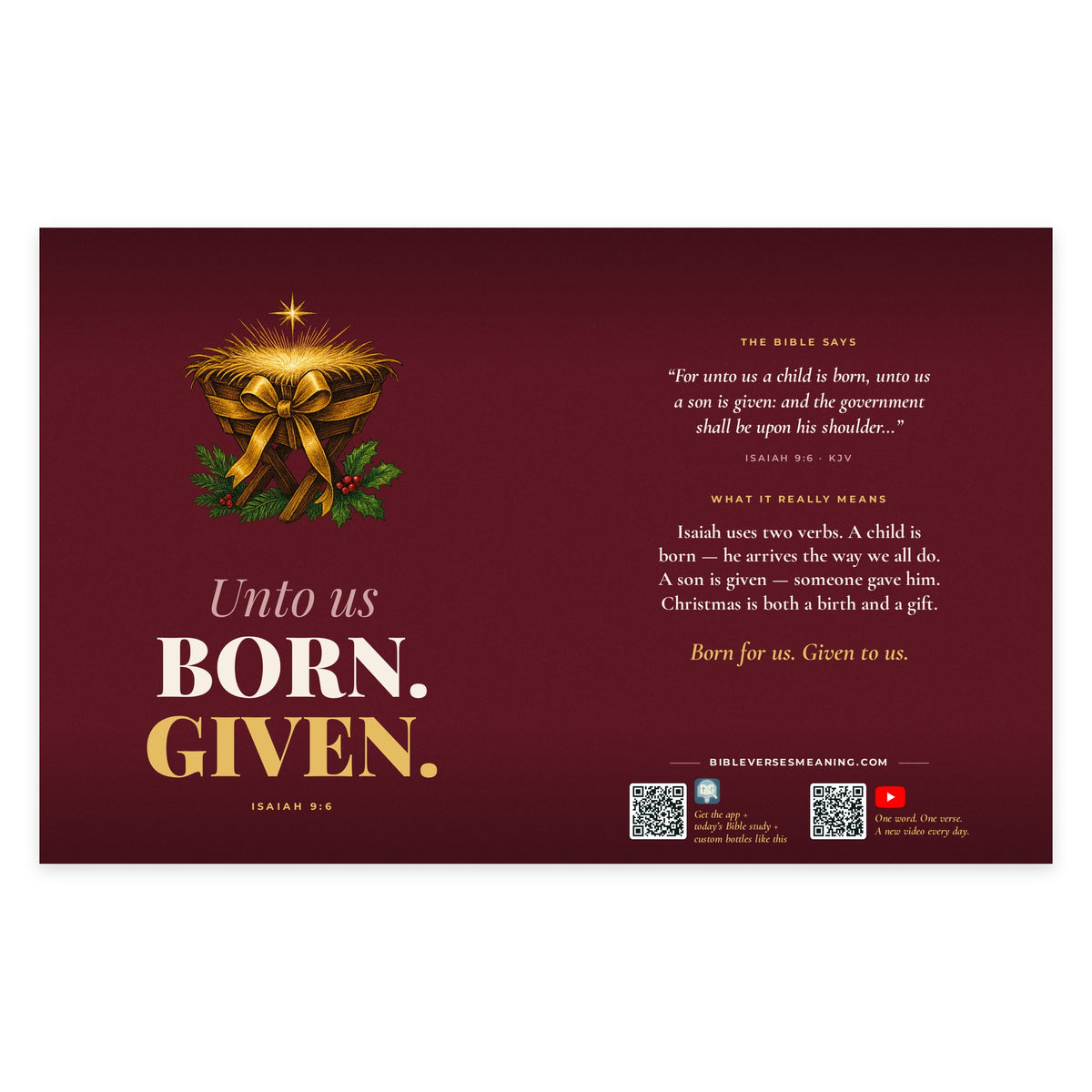 Full printed wrap design for Born and Given · Christmas