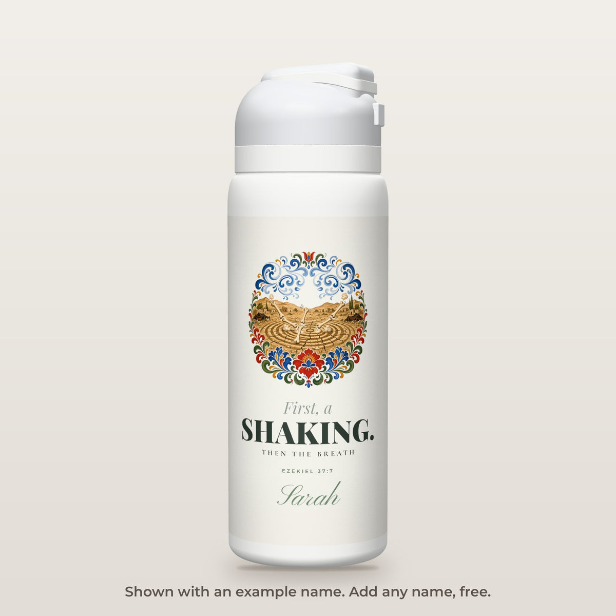 First, a Shaking bottle shown personalized with an example name