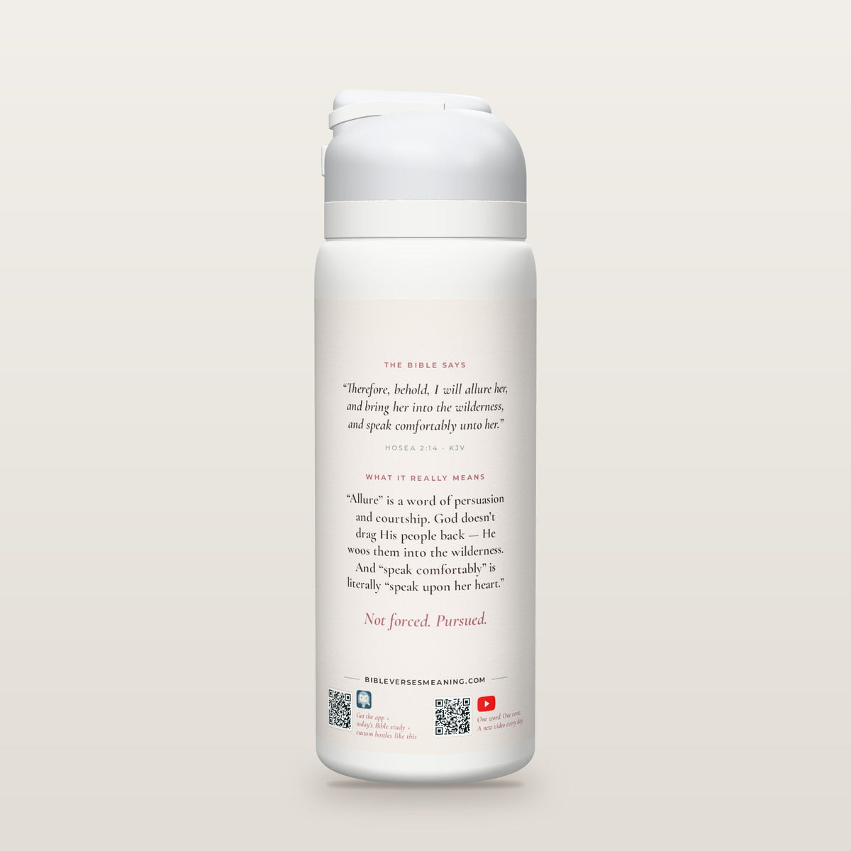Back of the Spoken Upon the Heart bottle: Hosea 2:14 (KJV) and what it really means, with QR codes