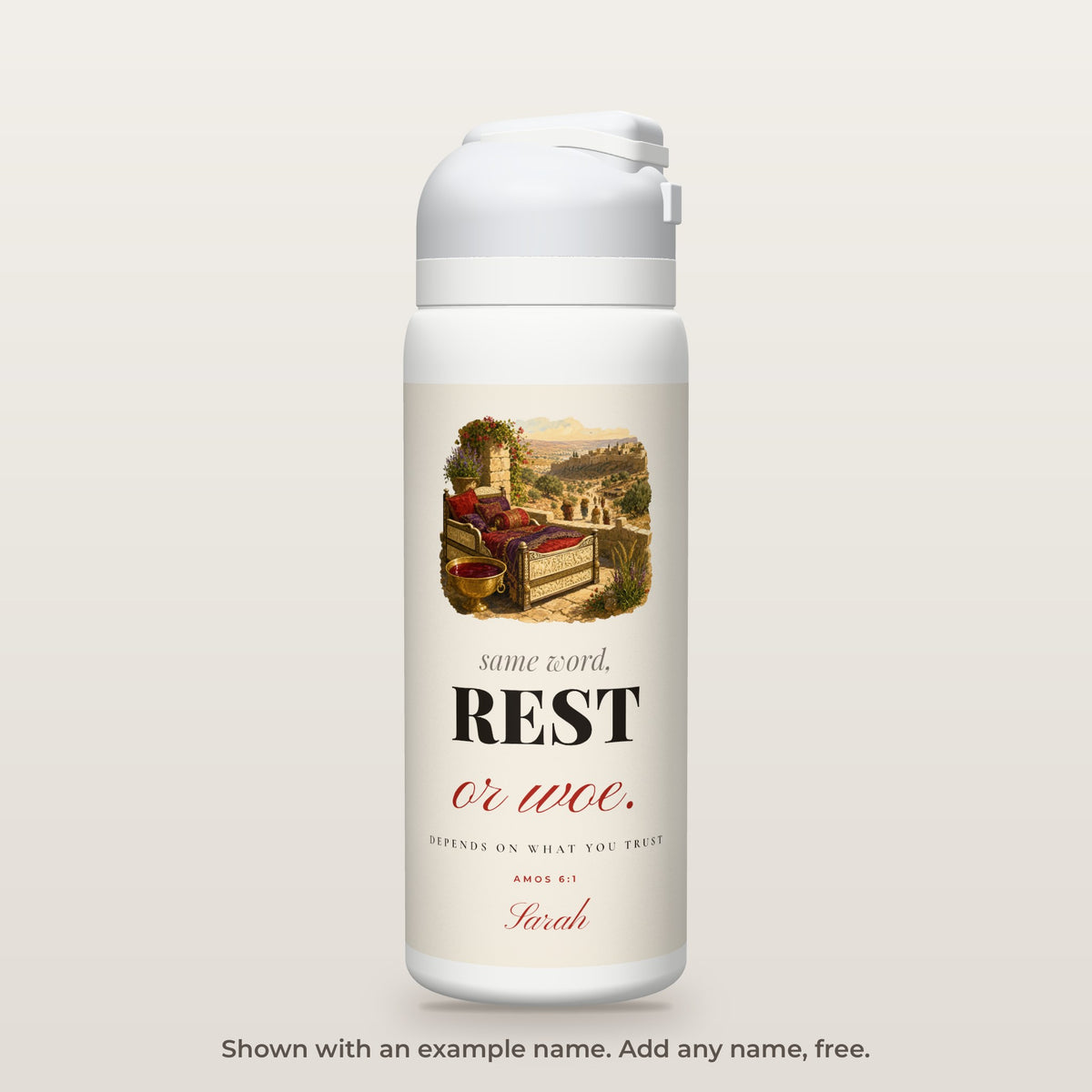 At Ease in Zion bottle shown personalized with an example name