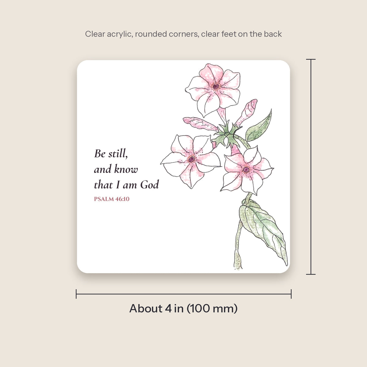 Coaster size: about 4 inches (100 mm) square