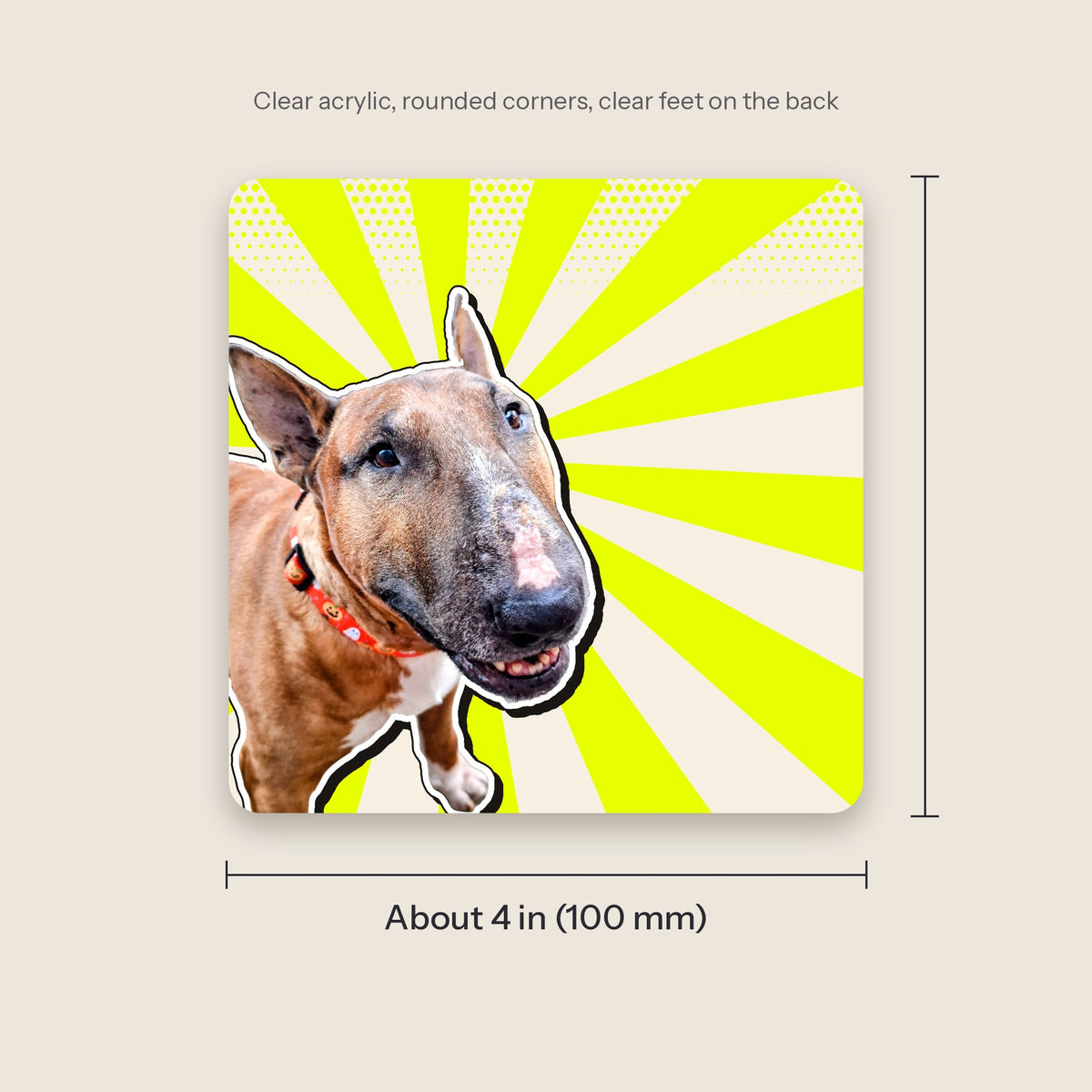 Coaster size: about 4 inches (100 mm) square